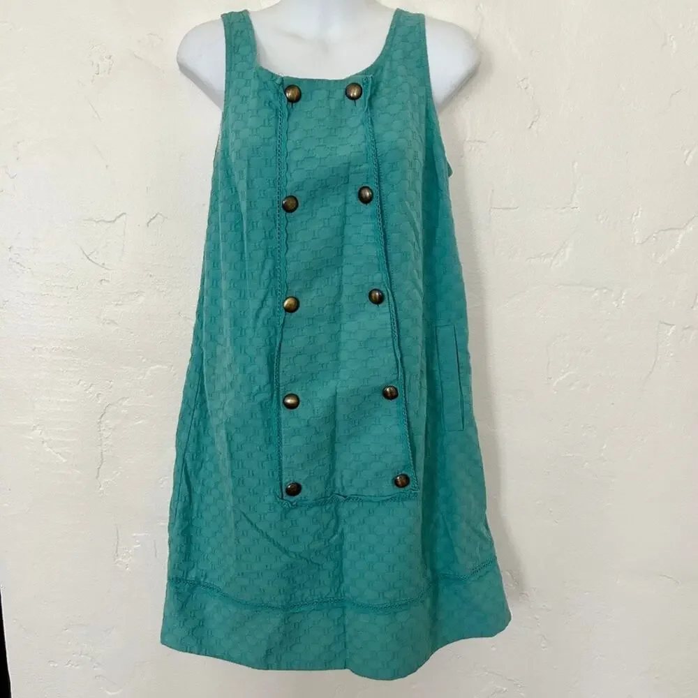Maeve Anthropologie Carrillo Textured Shift Dress size 8 Teal Blue